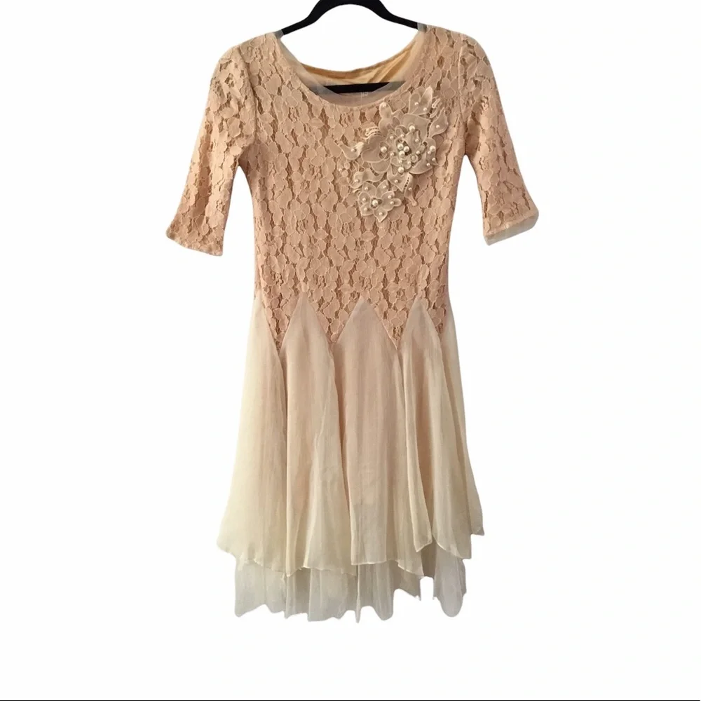 Tea Length Vintage Inspired Lace & Chiffon Dress